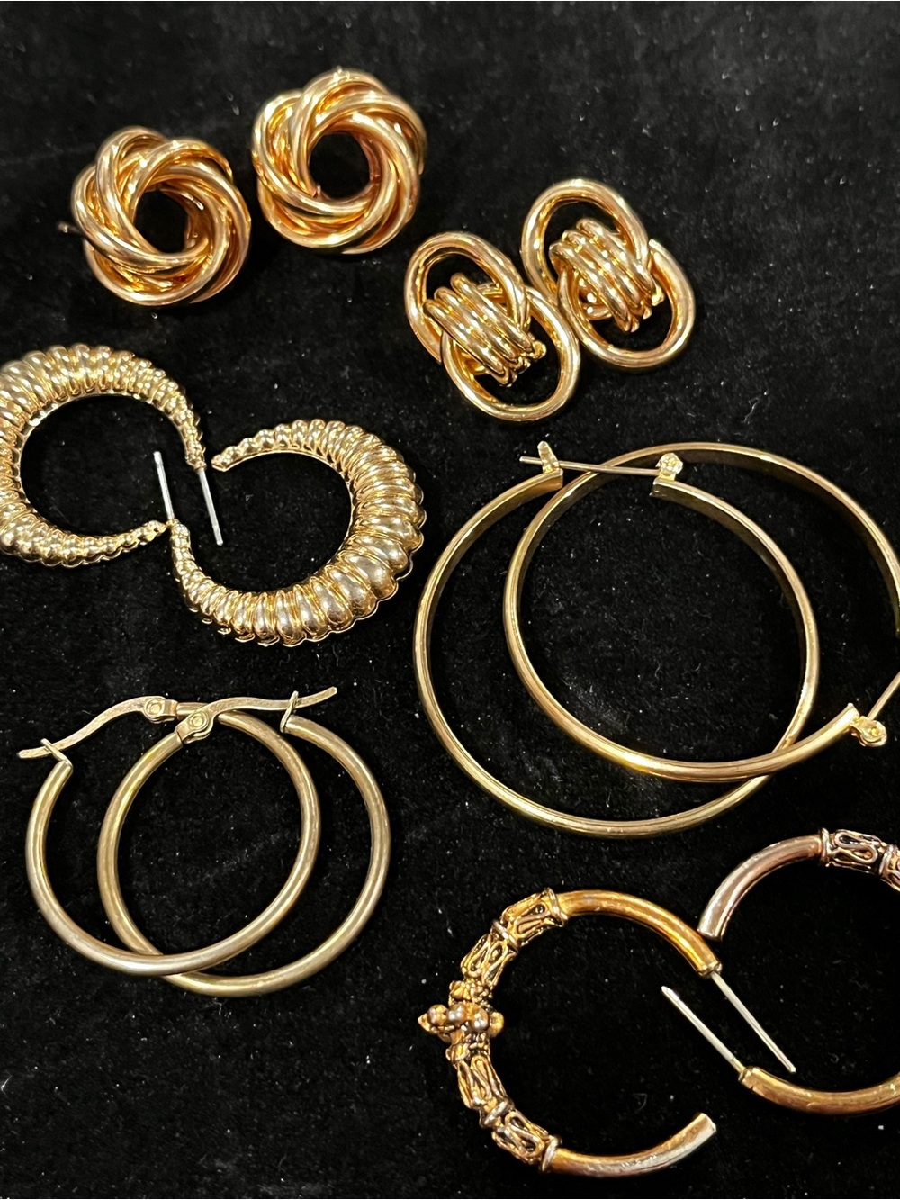 Gold Tone Hoop and Stud Earring Set Bundle - Women Jewelry